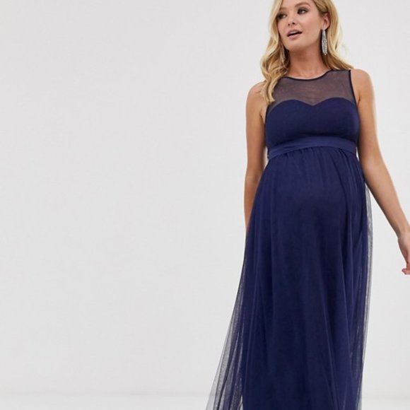 - Navy Blue Event Maxi Bridesmaid Gown Maternity 4 - Picture 1 of 8